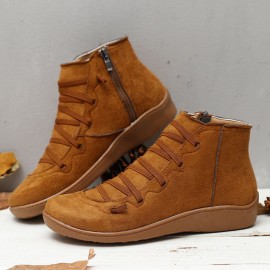 Large Size Leopard Suede Slip On Side Zipper Casual Flat Ankle Boots