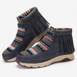 Tassel Stitching Colorful Stripe Outdoor Slip Resistant Ankle Boots