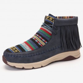 Tassel Stitching Colorful Stripe Outdoor Slip Resistant Ankle Boots