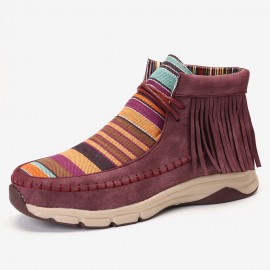 Tassel Stitching Colorful Stripe Outdoor Slip Resistant Ankle Boots
