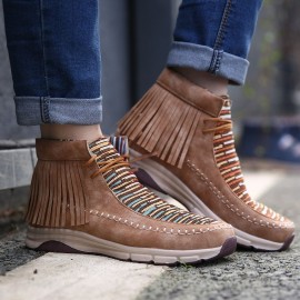 Tassel Stitching Colorful Stripe Outdoor Slip Resistant Ankle Boots