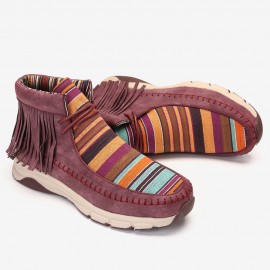 Tassel Stitching Colorful Stripe Outdoor Slip Resistant Ankle Boots