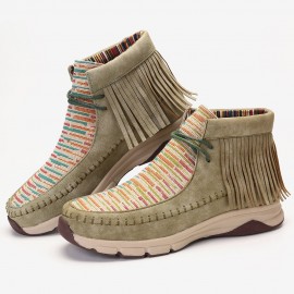 Tassel Stitching Colorful Stripe Outdoor Slip Resistant Ankle Boots