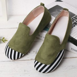 Large Size Women Retro Round Toe Splicing Slip On Flat Loafers