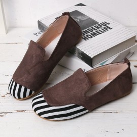 Large Size Women Retro Round Toe Splicing Slip On Flat Loafers