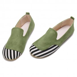 Large Size Women Retro Round Toe Splicing Slip On Flat Loafers