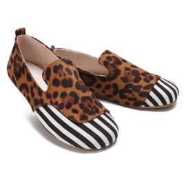 Large Size Women Retro Round Toe Splicing Slip On Flat Loafers