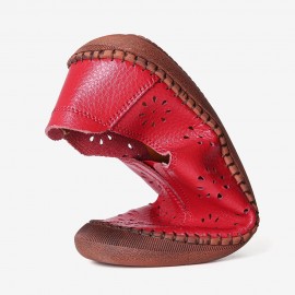 Women Cow Split Leather Hollow Out Breathable Soft Non Slip Women\'s Casual Loafers