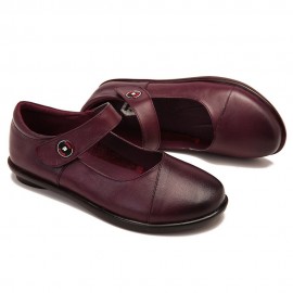 Women Comfy Round Toe Soft Leather Hook Loop Flats