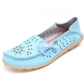 Big Size Leather Hollow Out Floral Breathable Soft Comfy Lace Up Flat Shoes