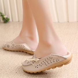 Big Size Leather Hollow Out Floral Breathable Soft Comfy Lace Up Flat Shoes