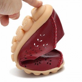Big Size Leather Hollow Out Floral Breathable Soft Comfy Lace Up Flat Shoes