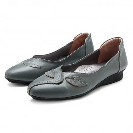 Women Office Leaf Leather Slip On Flats