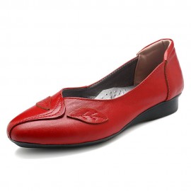 Women Office Leaf Leather Slip On Flats