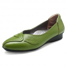 Women Office Leaf Leather Slip On Flats