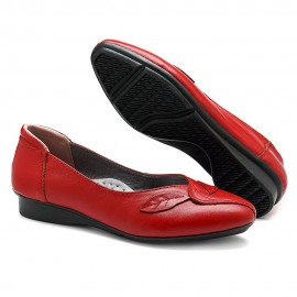 Women Office Leaf Leather Slip On Flats