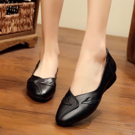 Women Office Leaf Leather Slip On Flats