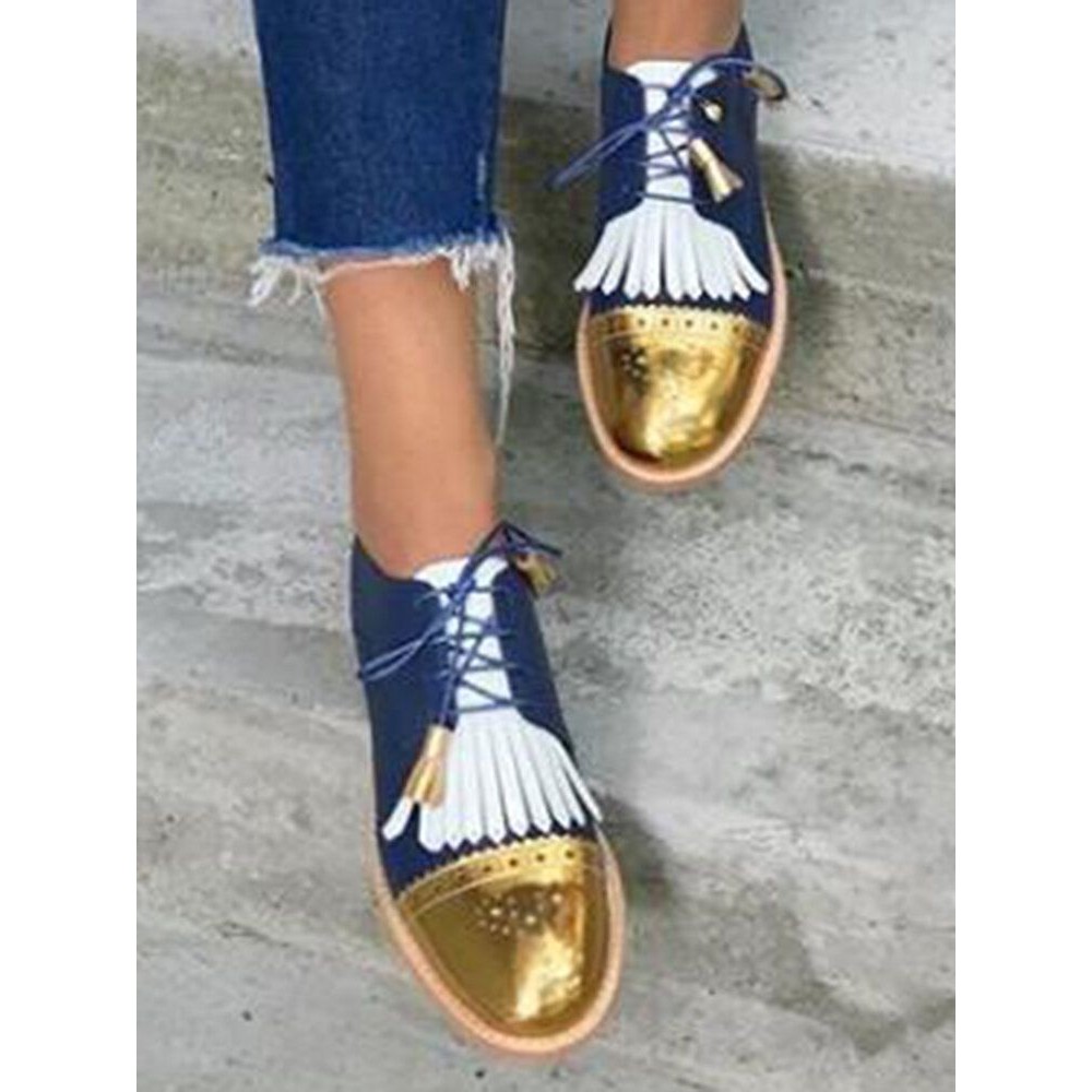 Women Tassel Decor Slip Resistant Casual Ladies Creepers Brogue Shoes