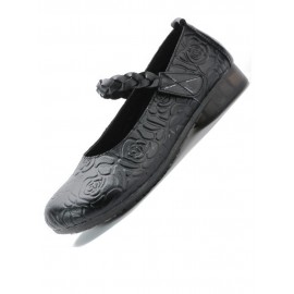 Women Retro Ethnic Soft Comfy Genuine Leather Handmade Woven Hook & Loop Mary Jane Printed Flats