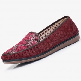 Women Pattern Slip On Breathable Cloth Flat Shoes