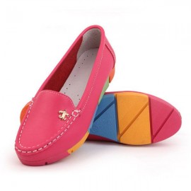 Rainbow Multi-Color Metal Flat Leather Soft Slip On Loafers