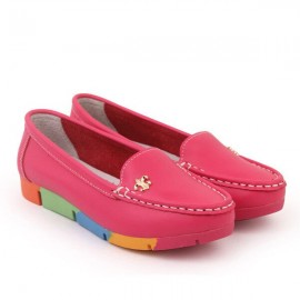 Rainbow Multi-Color Metal Flat Leather Soft Slip On Loafers