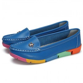 Rainbow Multi-Color Metal Flat Leather Soft Slip On Loafers