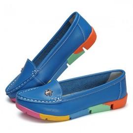 Rainbow Multi-Color Metal Flat Leather Soft Slip On Loafers