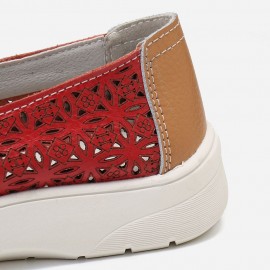 Women Hollow Leather Slip On Solid color Soft Sole Flats Shoes