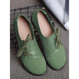 Large Size Women Casual Soft Lightweight Splicing Leather Lace Up Flats Loafers
