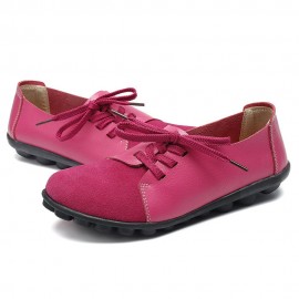 Large Size Women Casual Soft Lightweight Splicing Leather Lace Up Flats Loafers