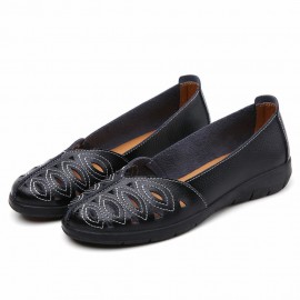 Women Stitching Hollow Comfy Breathable Slip Resistant Casual Slip On Loafers