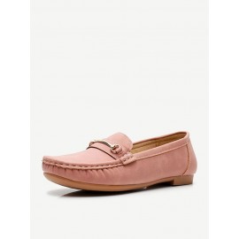 Women Metal Detail Flat Leather Comfy Breathable Casual Loafers