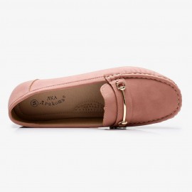 Women Metal Detail Flat Leather Comfy Breathable Casual Loafers