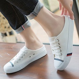 Women Canvas Slip Resistant Half Drag Flat Slip On Casual Shoes