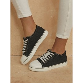 Women Casual Canvas Comfy Lace Up Flat Shoes