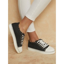 Women Casual Canvas Comfy Lace Up Flat Shoes
