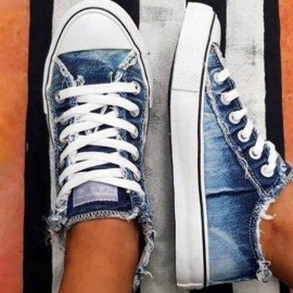 Women Casual Canvas Comfy Lace Up Flat Shoes