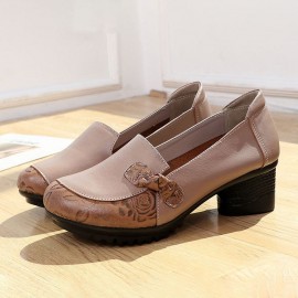 Women Folkways Comfy Leather Round Toe Slip On Pumps