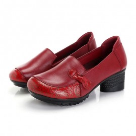 Women Folkways Comfy Leather Round Toe Slip On Pumps