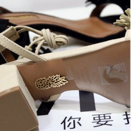 Tassel Vintage Retro Chic Lace Up Peep Toe Square Heel Sandals