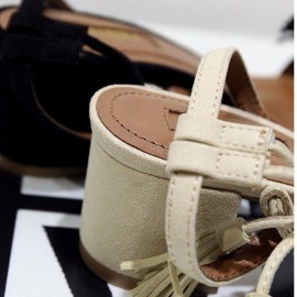 Tassel Vintage Retro Chic Lace Up Peep Toe Square Heel Sandals