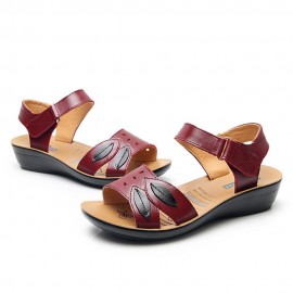 Women Comfy Leather Hollow Hook Loop Wedges Sandals