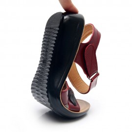 Women Comfy Leather Hollow Hook Loop Wedges Sandals