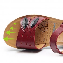 Women Comfy Leather Hollow Hook Loop Wedges Sandals