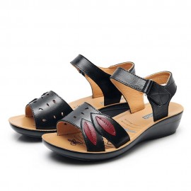 Women Comfy Leather Hollow Hook Loop Wedges Sandals