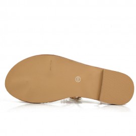 Women Braided Strap Flowers Decor Comfy Clip Toe Beach Sandals