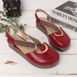 Large Size Women Casual Closed Toe Elastic Band Flat Sandals