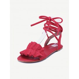 Big Size Women Casual Suede Strappy Solid Color Flat Sandals