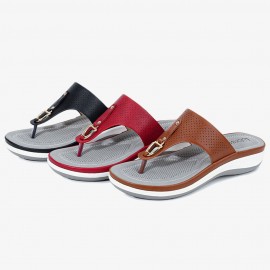 Women Summer Metal Decoration Flip Flops Comfy Clip Toe Sandals